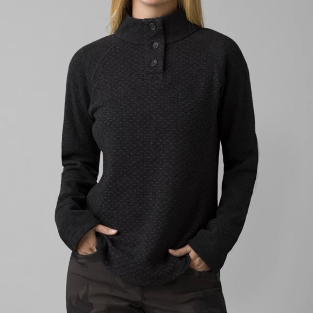Prana women's Frozen Falls pullover sweater XS charcoal grey button